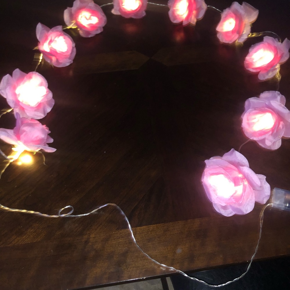LED artificial rose 9’ string of lights.